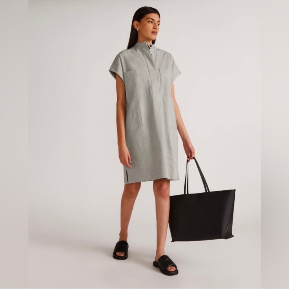 NWT Everlane The Easy Workwear Dress Canvas Tan/Navy Organic Cotton Size XS